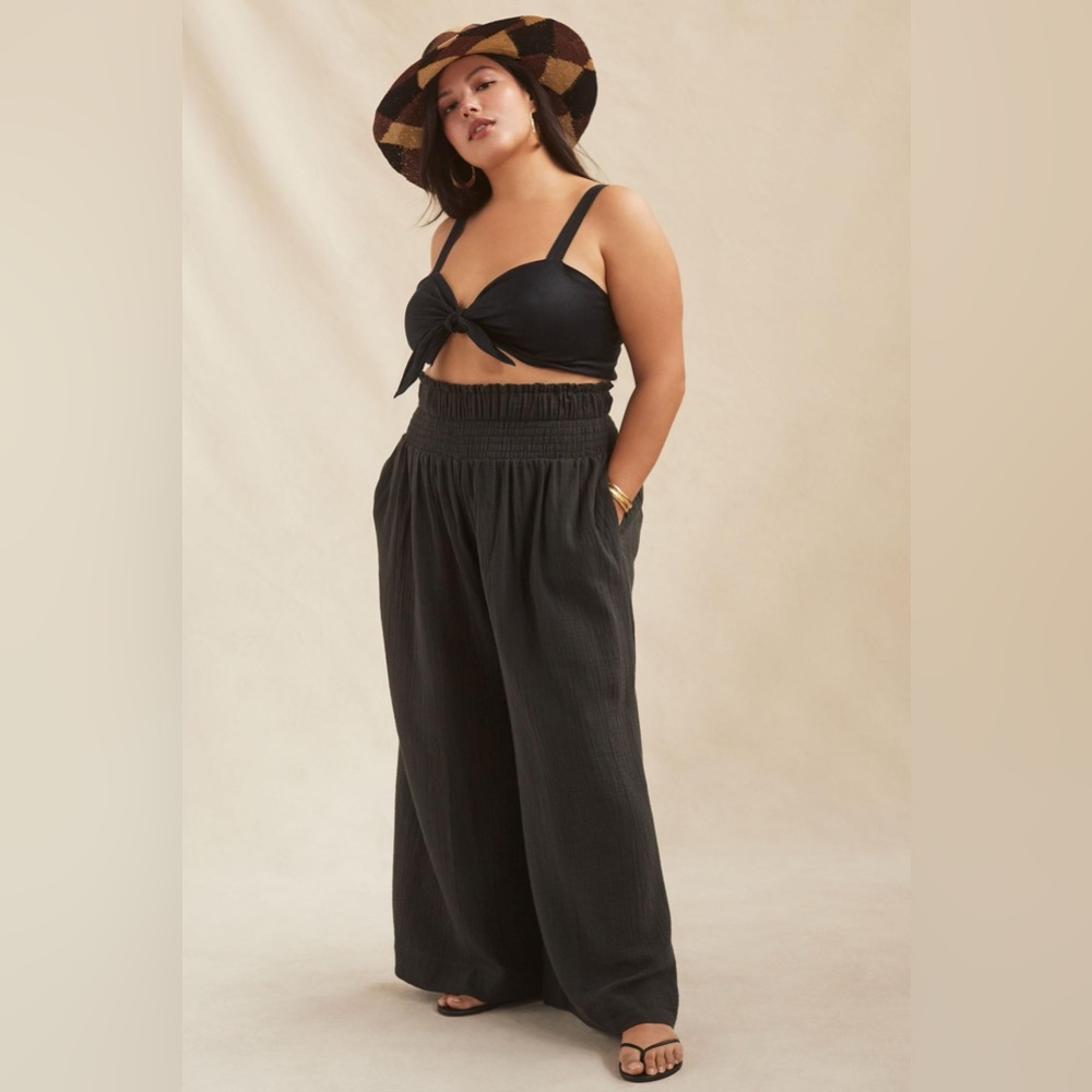 Anthropologie 2X Black Wide Leg Gauze Pants Extra High Waist